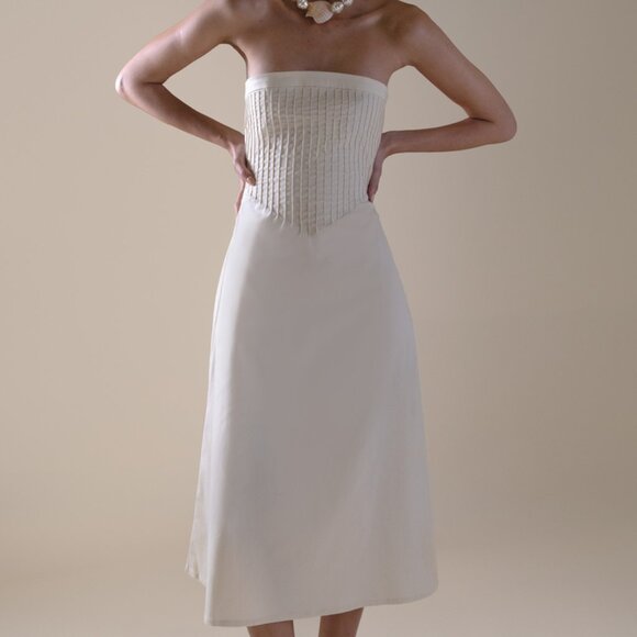 Marlies Grace Exclusive Lou Cotton-Blend Midi Dress strapless beautiful NWT - Picture 9 of 11